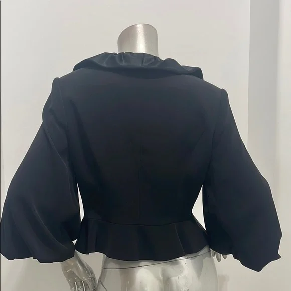 Musani Couture Black Ruffled Bow Front Peplum Satin Blouse Top EUR 42 Evening - Picture 2 of 12